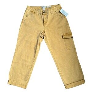 Logo Women’s Casual Boho Yellow Boyfriend Cargo Cropped Stretchy Pants Size 6P